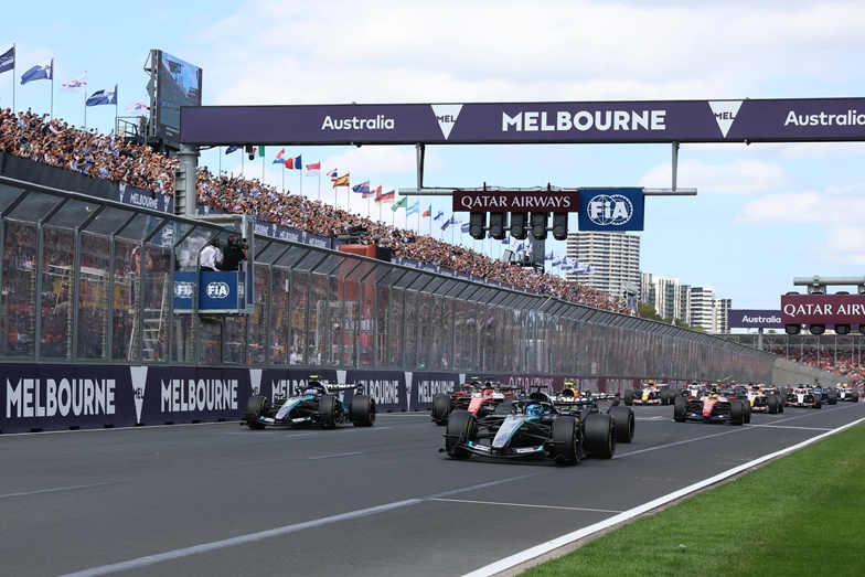 Fans watching from the Waite Grandstand at Albert Park